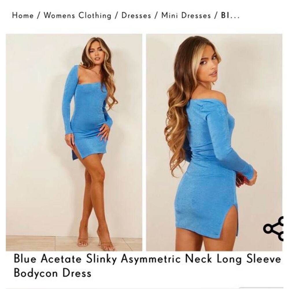 NEW NWT PrettyLittleThing Size 4 Slinky Asymmetric Long Sleeve Bodycon Dress